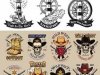 Marine world and Wild West set of labels and logos
