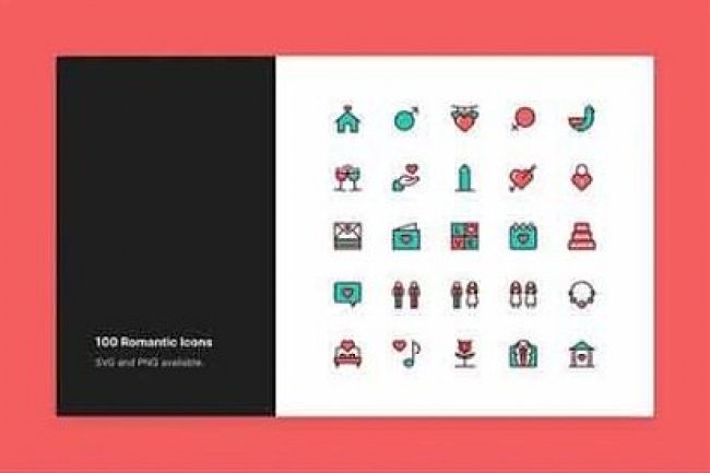 Romantic & Love Icon Set - Color Style