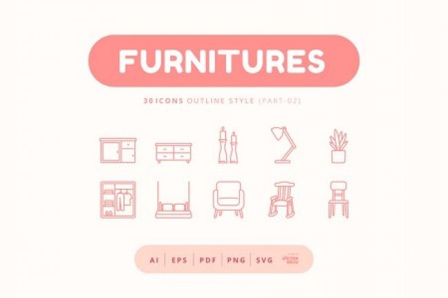 30 Icons Furnitures Part-02 Outline Style