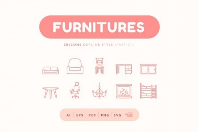 30 Icons Furnitures Part-01 Outline Style