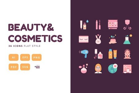 36 Icons Beauty & Cosmetics Flat Style