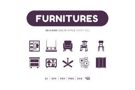 30 Icons Furnitures Part-02 Solid Style