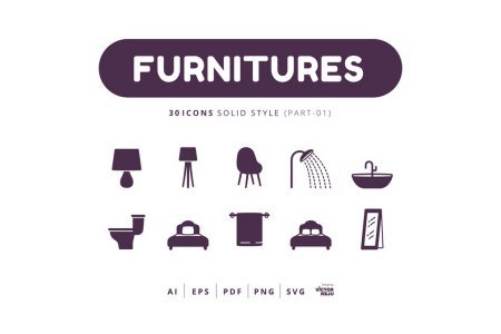 30 Icons Furnitures Part-01 Solid Style