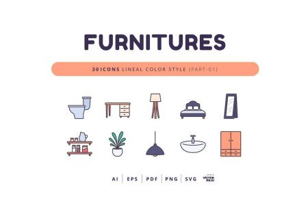 30 Icons Furnitures Part-01 Lineal Color Style