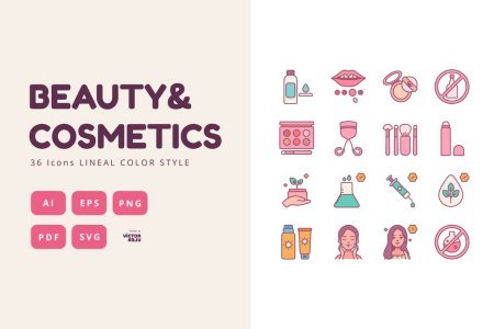 36 Icons Beauty&Cosmetics Lineal Color Style