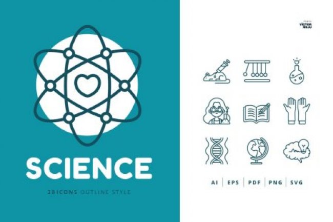 30 Icons Science Outline Style