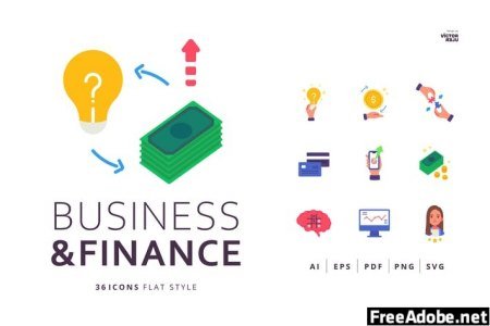 36 Business and Finance Icons Flat Style