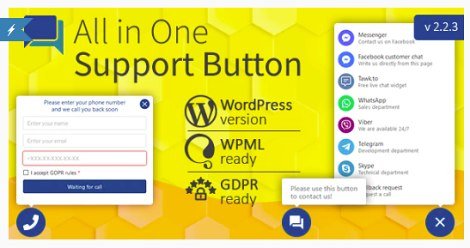 All in One Support Button + Callback Request. WhatsApp, Messenger, Telegram, LiveChat and more