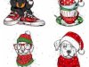 Cute dog in Santa Claus hat New Year and Christmas