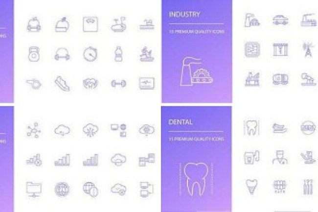 Beauty, Computer, Business, Music and Medicine Line Icons Set