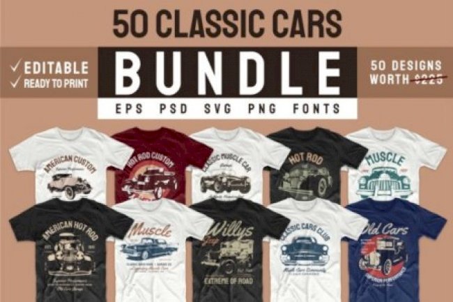 Vintage Car T-shirt Design Bundle Vector