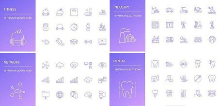 Beauty, Computer, Business, Music and Medicine Line Icons Set