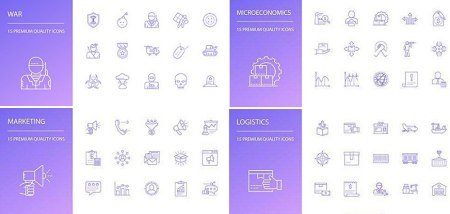 Family, Business, Travel and Logistics Line Icons Set