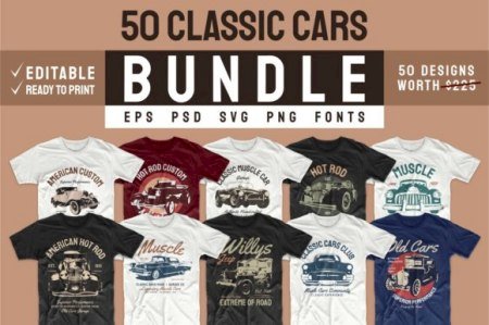 Vintage Car T-shirt Design Bundle Vector