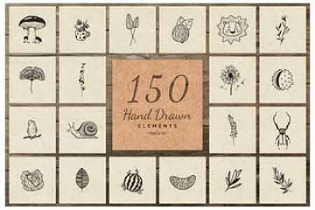 150 Hand Drawn Elements Nature III