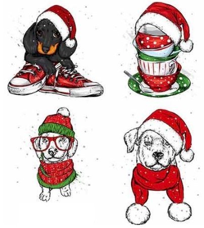 Cute dog in Santa Claus hat New Year and Christmas